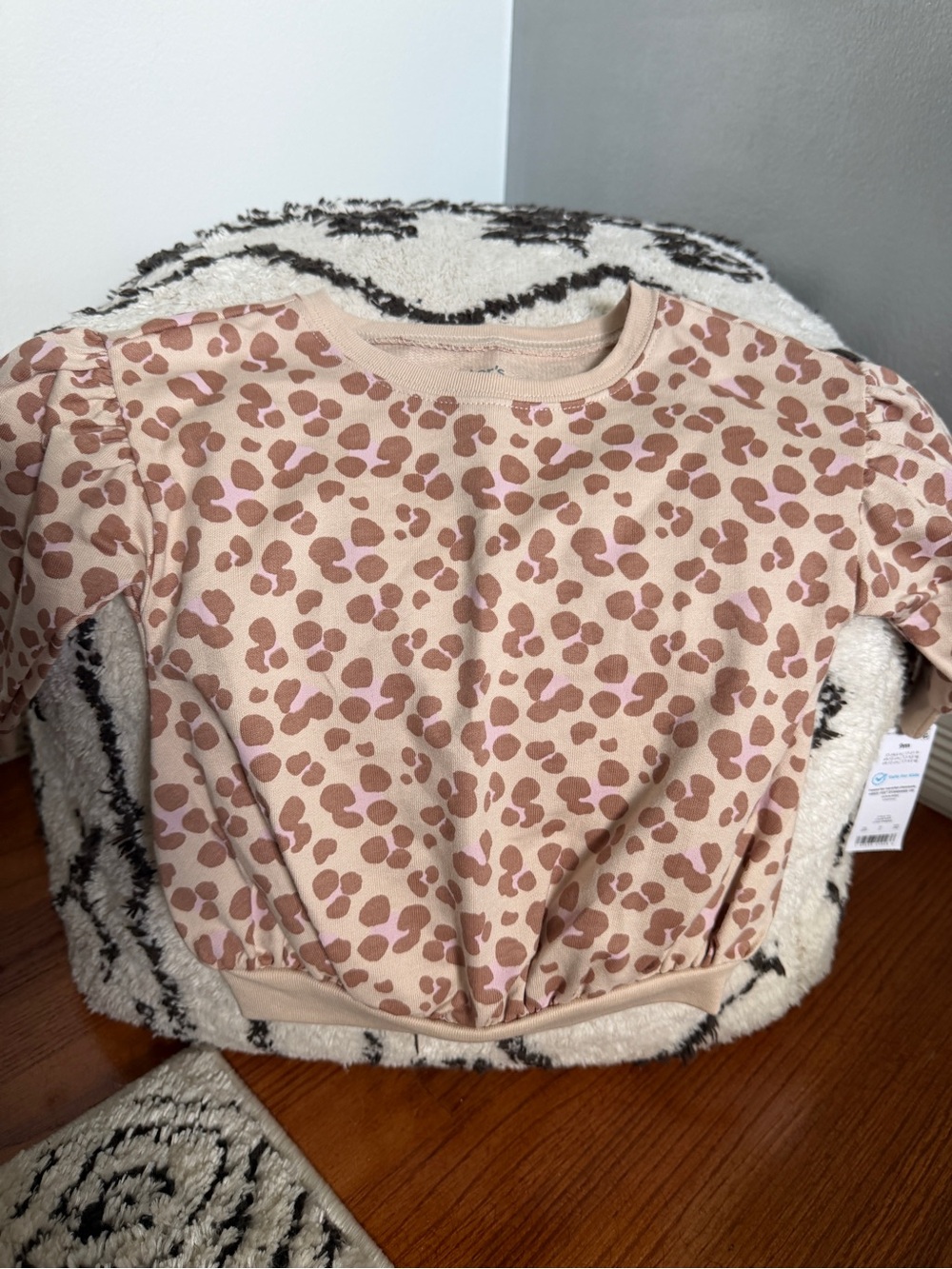 Carter’s Just One You Leopard Puff Sleeve Sweatshirt 9M beige pink cotton